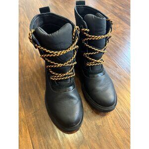Sorel Black Lennox Lace Waterproof Rain Duck Boots hiking Rugged Suede sz 7 Wms